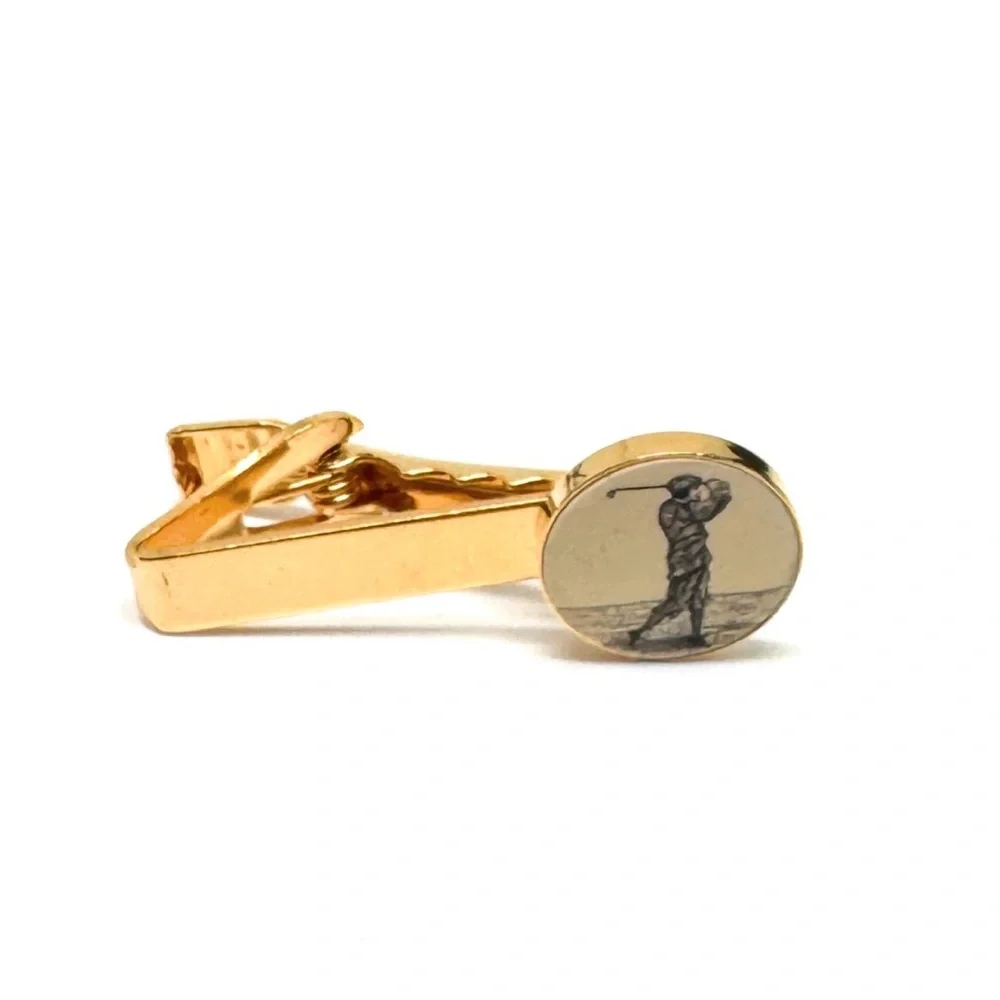 Vintage Barlow Goldtone Golfer Tie Clip